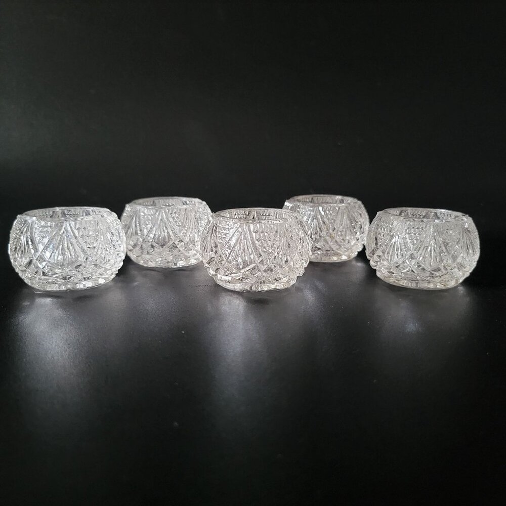 Set Of 5 Antique EAPG Robinson Glass Co. "Josephine's Fan" Open Salt Salt Cellar